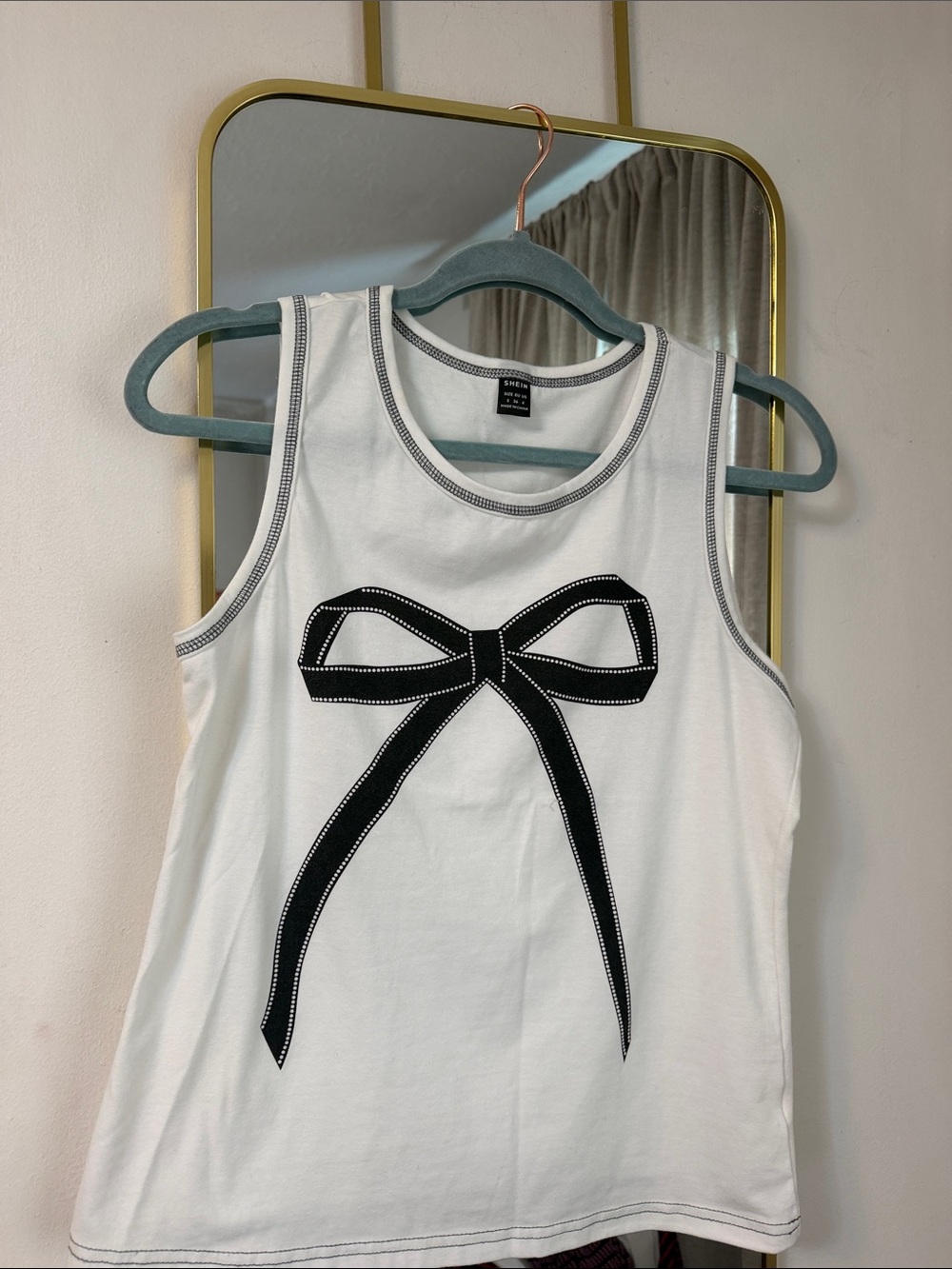 SHEIN White Tank with Black Bow Graphic